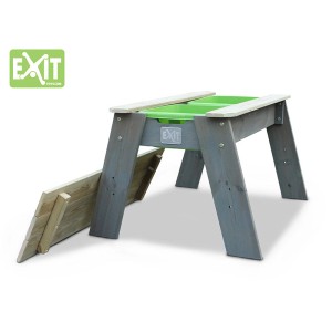 Tavolo da sabbia e acqua EXIT Aksent in legno con vasche verdi e coperchio.
