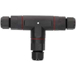 Connettore per cavi nero a T, 3 poli, IP68 per cavi flessibili in gomma, 16A/250V.