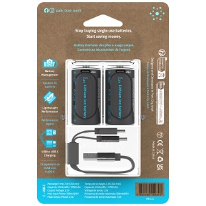 Pale Blue C batterie USB-C, confezione da 2. Batterie ricaricabili agli ioni di litio con porta USB-C.