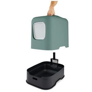 Maison de toilette pour chat Rotho Biala en Mistletoe Green avec pelle et filtre à charbon.