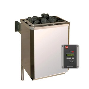 Poêle de sauna Weka 7,5 kW avec pierres et commande numérique pour sauna d'angle Weka Varberg.