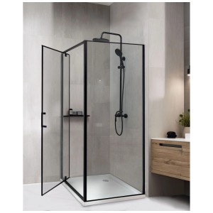 Beliani Cabine de douche Darli en verre transparent et noir 185 x 80 x 80 cm