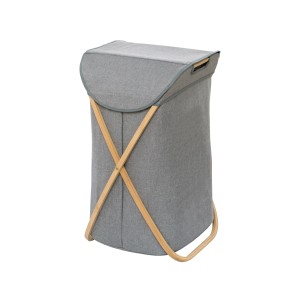 Cesto portabiancheria Wenko Bahari, cesto in bambù grigio chiaro con coperchio, capacità 79 litri.