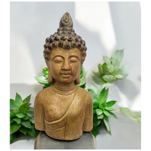 Busto di Buddha marrone, altezza 41 cm, in magnesite. Figura decorativa per interni ed esterni.
