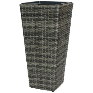 Haut pot de fleurs Shadow, Ø 28 cm, hauteur 60 cm, en polyrotin aspect osier.