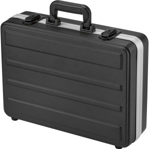 Boîte à outils noire LUX en aluminium ABS avec cadre en aluminium et poignée.
