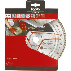 Disco diamantato kwb 250 mm con bordo turbo per seghe da pietra.