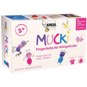 Kreul Mucki Fingerfarbe Königskinder, 6er-Set mit je 50ml in verschiedenen Farben.