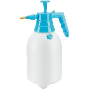 Pulvérisateur à pression manuelle, 2 l, blanc/bleu, avec buse en laiton réglable pour jardin et soin des plantes.