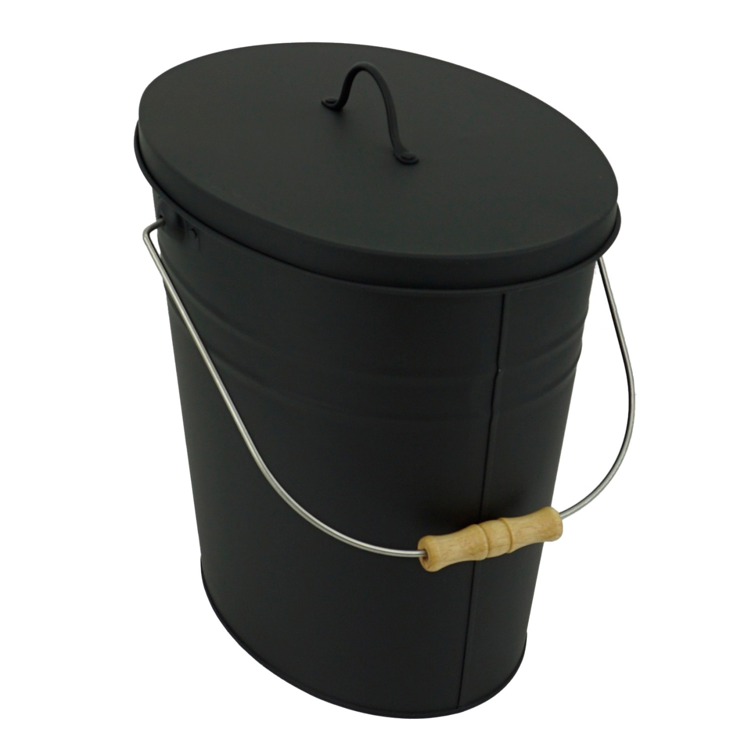 Valo Ascheeimer oval mit Deckel Schwarz (HxBxT) 38 x 28 x 82 cm / 15 l