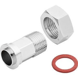 Raccordo cromato per contatore dell'acqua con guarnizione. Accessorio per contatore dell'acqua.