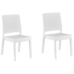 Set di sedie da giardino Beliani Fossano, 2 sedie in plastica bianca effetto rattan.