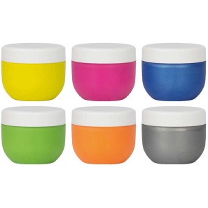 Kreul Mucki Fingerfarben 6er-Set: Gelb, Pink, Blau, Grün, Orange, Silber. Bastelfarben für Kinder.