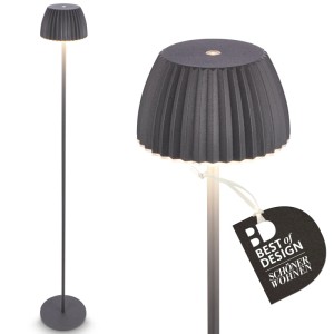 Lampadaire à batterie Brilo Riffle anthracite dimmable avec bord lumineux et fonction tactile.