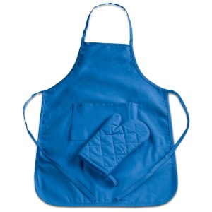 Blaues Hobbybäcker Set, 2-teilig: Baumwollschürze und Ofenhandschuh für Kinder.