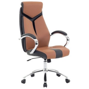 Sedia da ufficio Formula Beliani in similpelle marrone con struttura cromata e braccioli.
