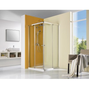 Breuer Fara 6, cabine de douche d'angle 4 pièces avec porte coulissante et verre de sécurité.
