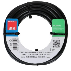 Câble noir TDLR H03VV-F, 3 x 0,75 mm², 5 m, enroulé.