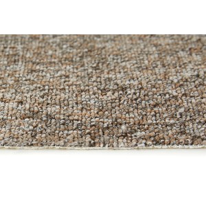 Gros plan : Moquette marron Andiamo Alvar au mètre avec structure bouclée.
