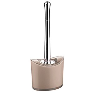MSV Ensemble WC Manihi Blanc, brosse WC avec manche en acier inoxydable et récipient beige.