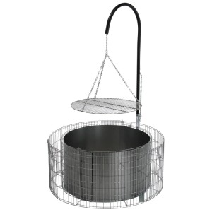 Barbecue et foyer gabion avec grille et écran thermique, galvanisé, 92x40x142cm.