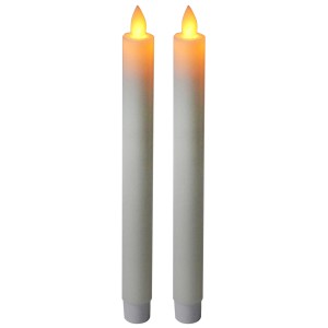2er Set LED Stabkerzen, 24 cm hoch, aus Wachs mit warmweissem Licht und Timer.