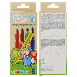 Pennarelli per uova di Pasqua, set da 5 colori con coniglietto sulla confezione.