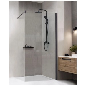 Paroi de douche Beliani Ahaus: Pare-éclaboussures en verre transparent avec profils noirs en douche à l'italienne.
