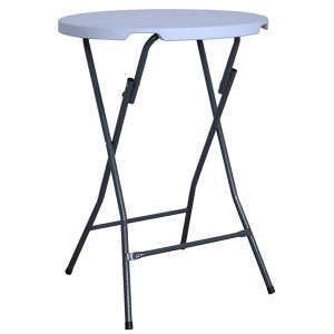 Tavolo alto bianco Acamp Le Havre, Ø 80 cm, altezza 110 cm, con telaio pieghevole in acciaio.