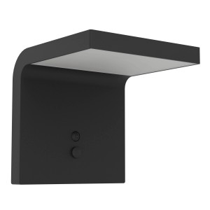 Schwarze Eglo LED Solar Wandleuchte Spiante mit Sensor, 14x14cm. Solar-Wegeleuchte für den Außenbereich.
