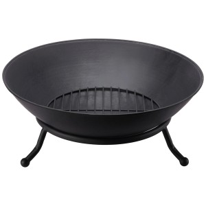 Brasero CMI noir en fonte, Ø 56 cm, avec grille à cendres et support.
