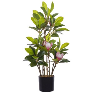 Pianta artificiale Magnolia, alta 70 cm, in vaso nero. Pianta decorativa per un'atmosfera accogliente.
