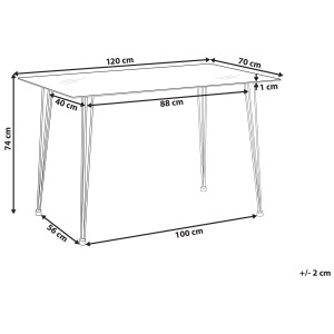 Schéma de la table de salle à manger Winston verre argent 120x70cm avec dimensions.