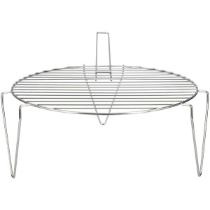 Grille pour braséro en acier inoxydable, Ø 45 cm, avec trois pieds en V et poignée.