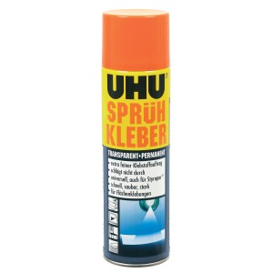 UHU Spray Adesivo Trasparente + Permanente, bomboletta da 500 ml. Adesivo universale.