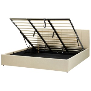 Beliani Bett Dreux, beige, 180x200 cm, mit geöffnetem Bettkasten und Lattenrost. Stauraum.