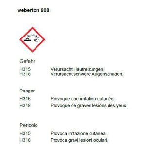 Informazioni di sicurezza per Weber ton 908 calcestruzzo fine: Irrita la pelle e provoca gravi danni agli occhi.