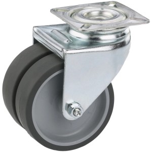 Roulette pivotante Doerner + Helmer, Ø 5 cm, avec roues TPE grises et plaque de montage.