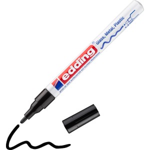 Pennarello Edding Paintmarker E-751 nero con cappuccio e linea di colore. Ideale per vetro, metallo e plastica.