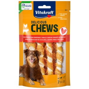 Vitakraft Delicious Chews Pollo, 7 pezzi: Snack masticabili a spirale per cani con pollo.