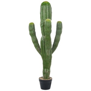 Pianta artificiale Beliani Marocco Cereus verde, alta 115 cm, in vaso nero. Pianta decorativa.