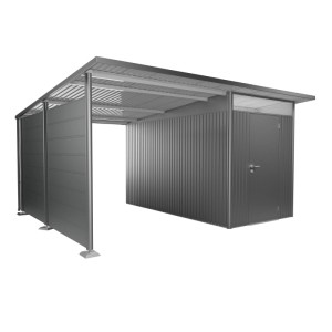 Pannello laterale Biohort per tettoia laterale AvantGarde A4/A8, grigio quarzo metallizzato, per protezione da vento e intemperie.