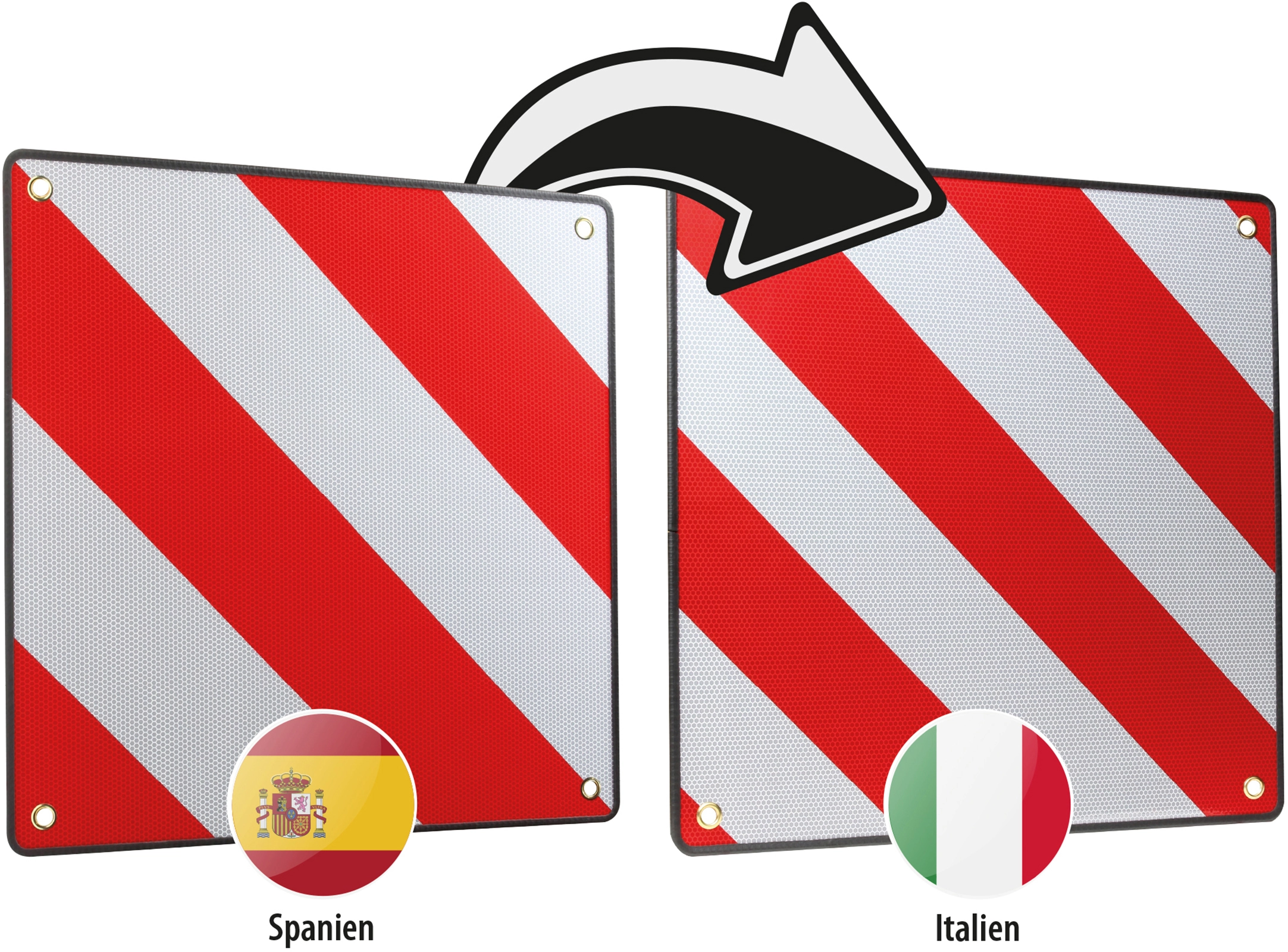 ALU-WARNTAFEL WARNSCHILD 50x50cm für ITALIEN + SPANIEN PKW