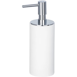 Dispenser sapone bianco Wenko Ida con pompa cromata per bagno e cucina.