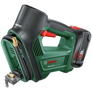 Pompe à air sans fil Bosch UniversalPump 18V avec batterie, verte. Compresseur pour gonfler les pneus et les ballons.