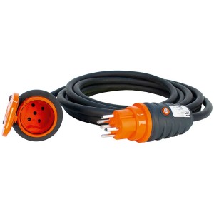 Prolunga Steffen GdV 5m, nero-arancio, per esterni. Cavo in gomma resistente con spina e presa.