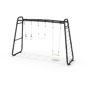 Exit Toys GetSet Monkeybar MB310 nero con barra ginnastica, anelli, trapezio, altalena e rete da arrampicata.