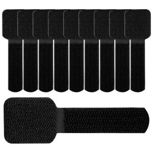 Attaches de câble velcro noires, 10 pièces, pour la gestion des câbles en informatique et multimédia.