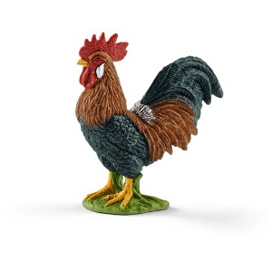 Coq Schleich détaillé du thème Farm World, multicolore et peint à la main.