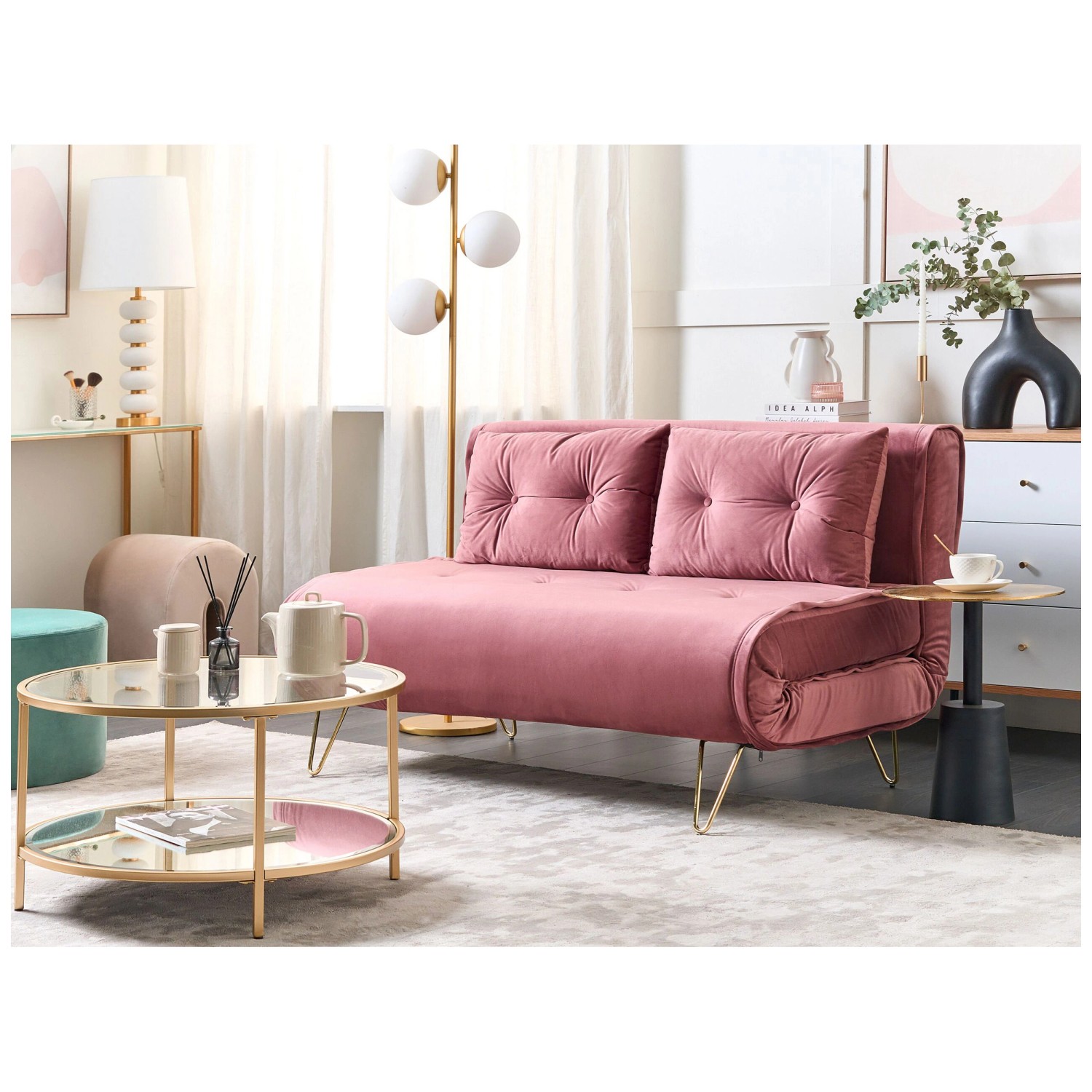 Divano a letto Vestfold posti rivestimento in velluto Rosa